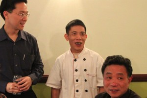 Secretary-General Jonas Yong with the owner of the restaurant and HakkaWA member Mr Chai (Ah Wing) and Mr Wu Ping Ming